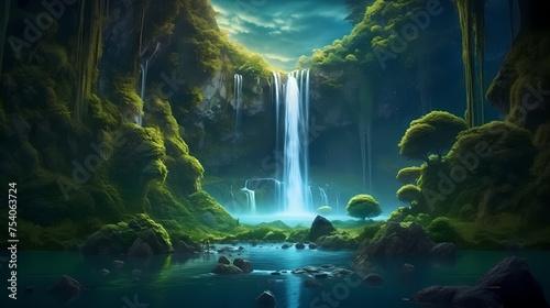 Wallpaper Mural A majestic waterfall cascading down the mountainside Torontodigital.ca