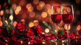 Romantic Celebration Of Valentines Day With Wine And Roses 