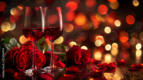 Romantic Celebration Of Valentines Day With Wine And Roses 