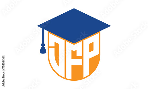 DFP initial letter academic logo design vector template. school college logo, university logo, graduation cap logo, institute logo, educational logo, library logo, teaching logo, book shop, varsity	