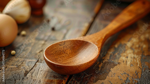 wooden cutlery spoon close shot from above