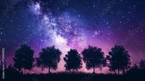 beautiful night sky  the Milky Way and the trees shot from under  © AhmadSoleh