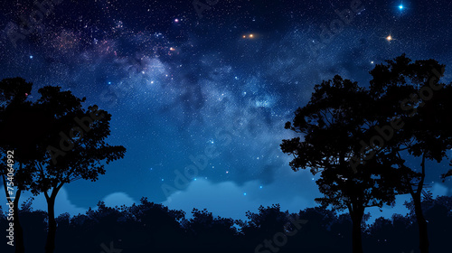 beautiful night sky the Milky Way and the trees shot from under 