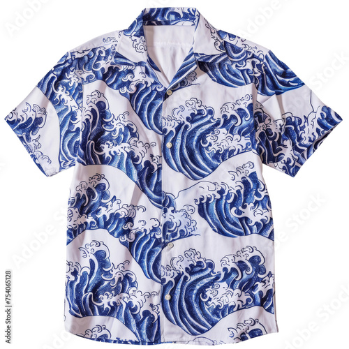 Hawaiian Shirt Featuring Blue and White Wave Pattern, Highlighting Casual Summer Fashion. © Exotic Escape