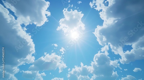 sun and bright blue sky with white clouds 8k