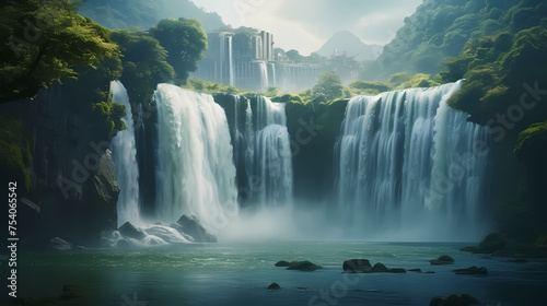 A majestic waterfall cascading down the mountainside