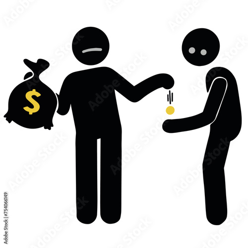 Vector someone stickman giving money to someone else alms icon illustration