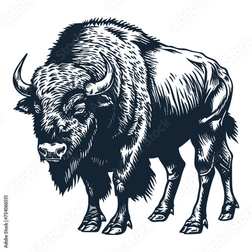  Buffalo, vintage woodcut drawing vector