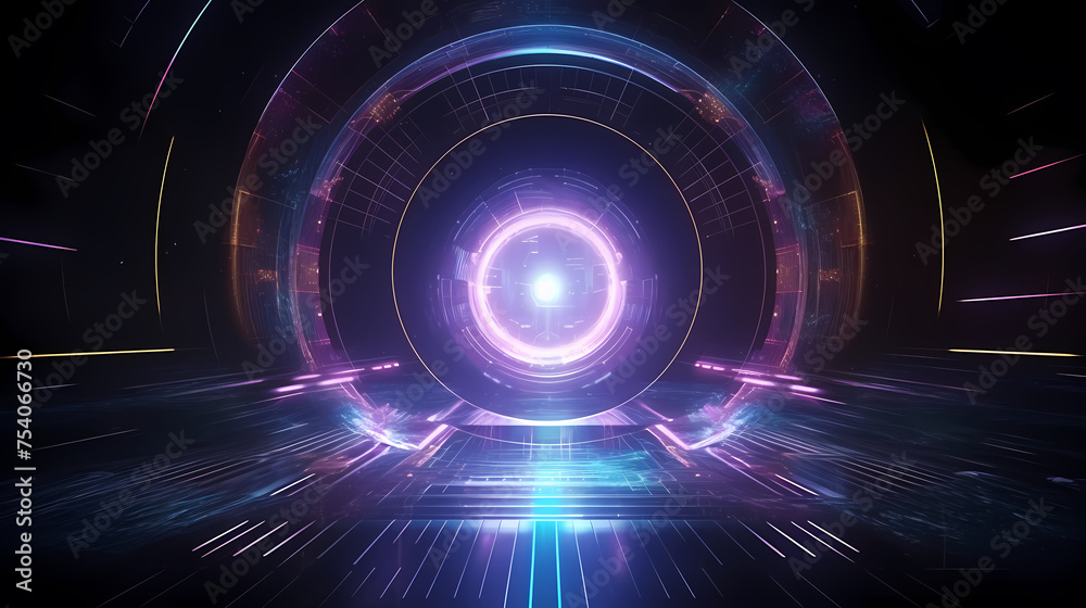 Obraz premium Futuristic blue technology interface with lighting effects