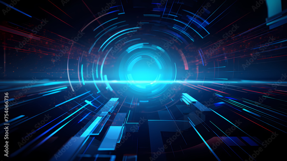 Fototapeta premium Futuristic blue technology interface with lighting effects