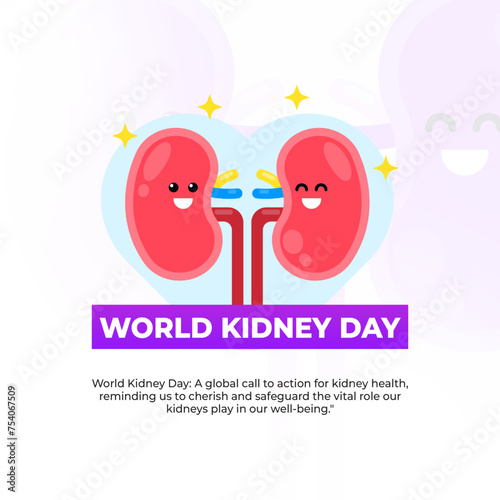 World Kidney Day graphic with kidneys and a globe on a white background. Promote kidney health awareness with this informative and engaging design