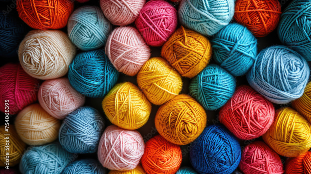 Pile of yarn balls arranged neatly next to each other