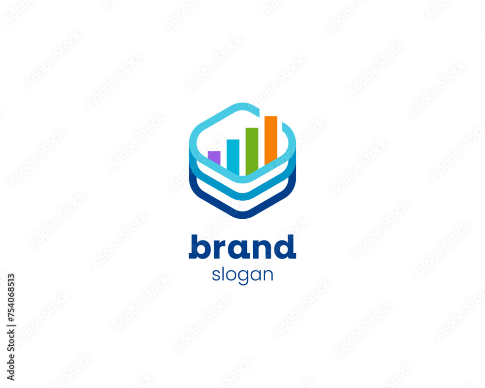 Creative hexagon with colorful chart logo Creative hexagon with colorful chart logo