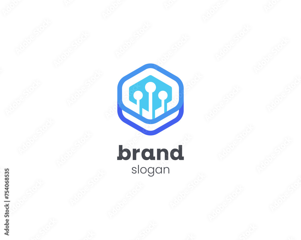 Creative hexagon with connection data logo