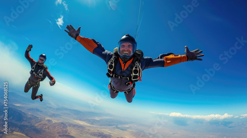 Man in skydiver suit soaring in the air