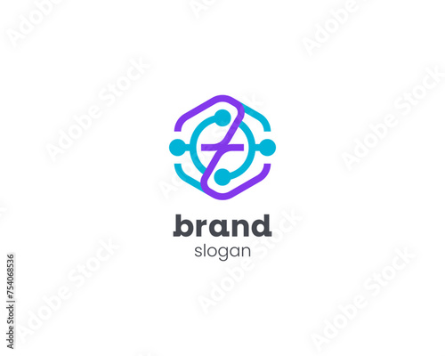 Creative hexagon with connection symbol