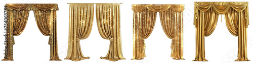 Glitter golden curtains reveal show grand opening stage  Hyperrealistic Highly Detailed Isolated On Transparent Background Png File © Wander Taste