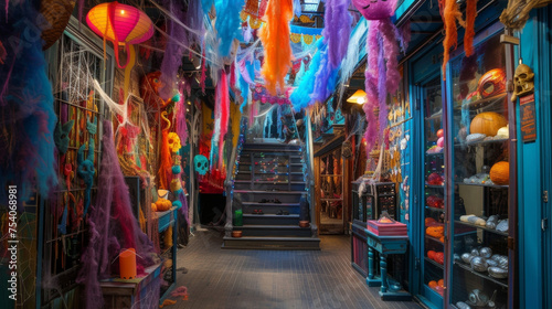 A whirlwind of colorful decorations from ghostly garlands to cobwebcovered doorways. © Justlight