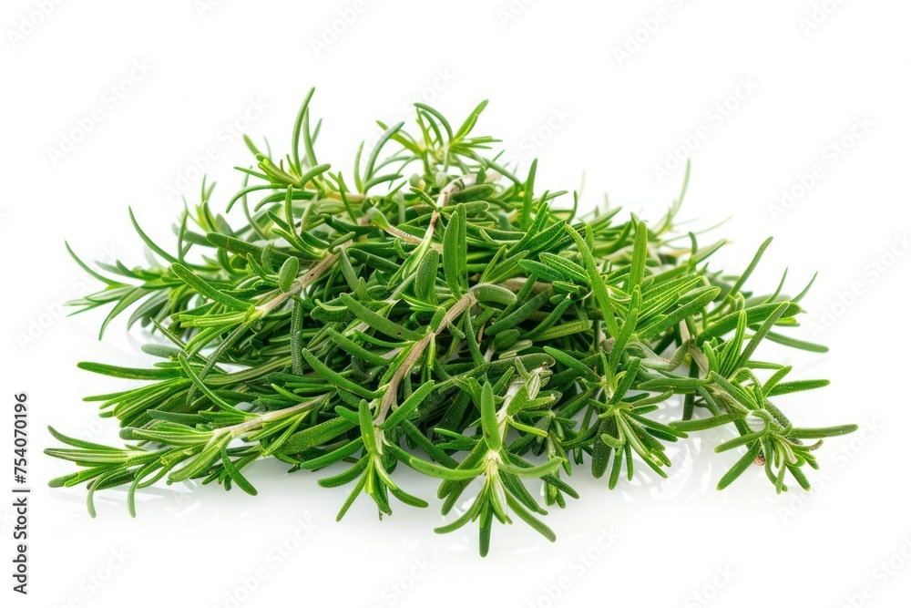 A bunch of rosemary are piled on top of each other. fresh and green, and they look like they are ready to be used in a recipe. A bunch of rosemary are piled on top of each other. fresh and green, and they look like they are ready to be used in a recipe.