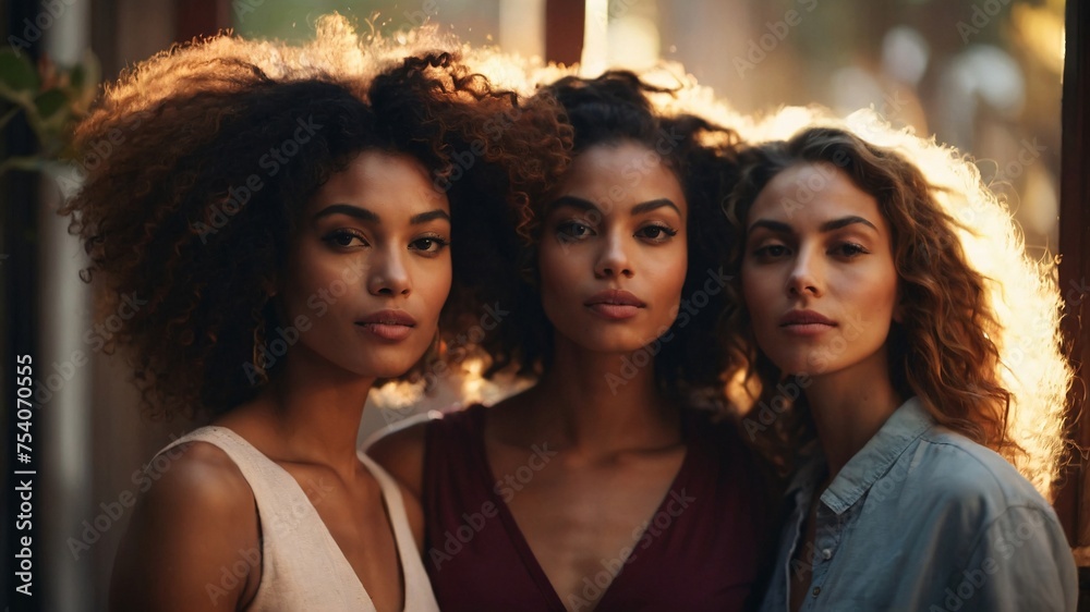 Fototapeta premium Portrait of diverse group of beautiful women with natural beauty and glowing smooth skin