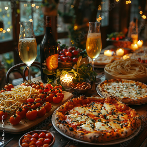 nicely plated pizza and spaghetti