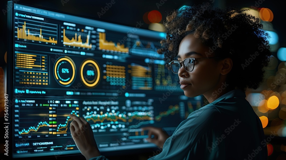 Consulting using financial data analysis graphs, business, financial management technology on the virtual screen Consulting using financial data analysis graphs, business, financial management technology on the virtual screen