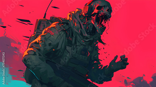 illustration of a skull like armored zombie attacking