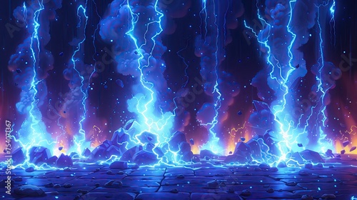Lightning animation cartoon Animation frames of electric attacks, magic electric attacks Game collection of glowing blue storm lightning.