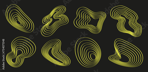 Set de texturas retro futuristas dibujadas a mano color amarillo. Vector