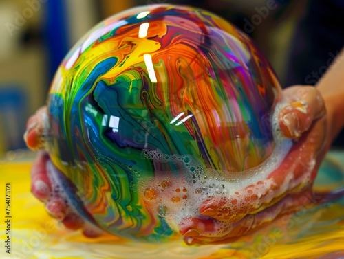  A bubble artist creating soap masterpieces
