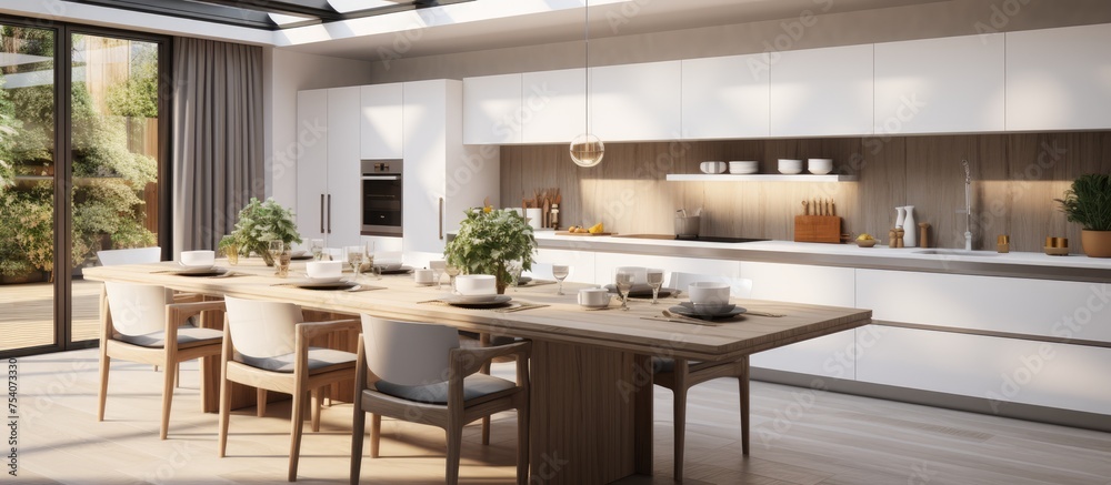Luxurious modern kitchen interior, luxurious white shades