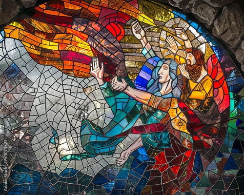 Mythological figures in stained glass a colorful bridge between worlds and beliefs photo