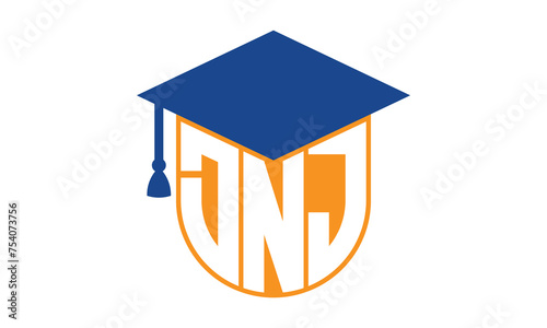 DNJ initial letter academic logo design vector template. school college logo, university logo, graduation cap logo, institute logo, educational logo, library logo, teaching logo, book shop, varsity	 photo