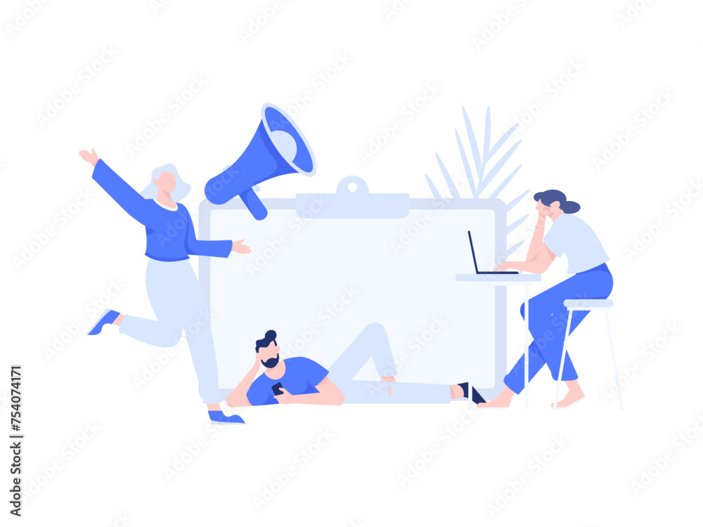 Fototapeta premium Flat vector illustration of business people operating work scene 