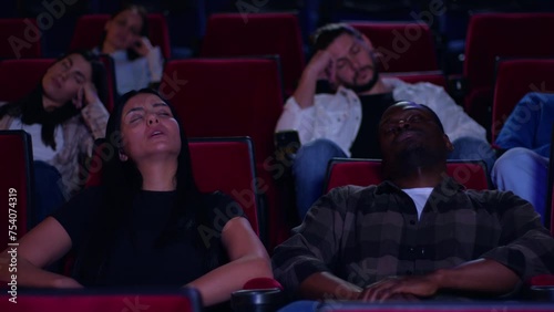All the spectators fell asleep in the cinema, the sleeping spectators in the cinema, the most boring film made the spectators fall asleep right in the cinema hall. Refund the ticket.