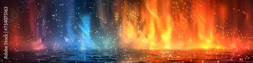 Colorful Aurora Borealis with Water and Fire Elements, To provide a stunning and unique background for creative graphic designs or presentation