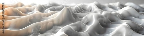Undulating White Hills in Abstract 3D Render, To provide a high-quality, abstract 3D render of a white mountain landscape for use in graphic design,