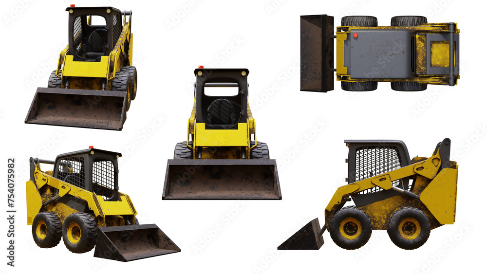 Φωτογραφία 3D the bobcat vehicle and excavator, isolated on alpha matte, symbolize construction machinery, heavy equipment, and industrial vehicles included alpha