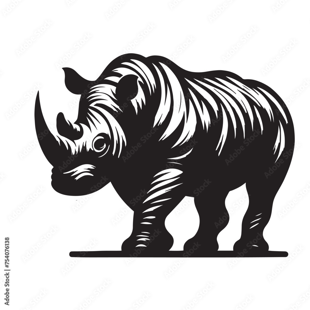 rhinoceros silhouette isolated black on white background vector illustration