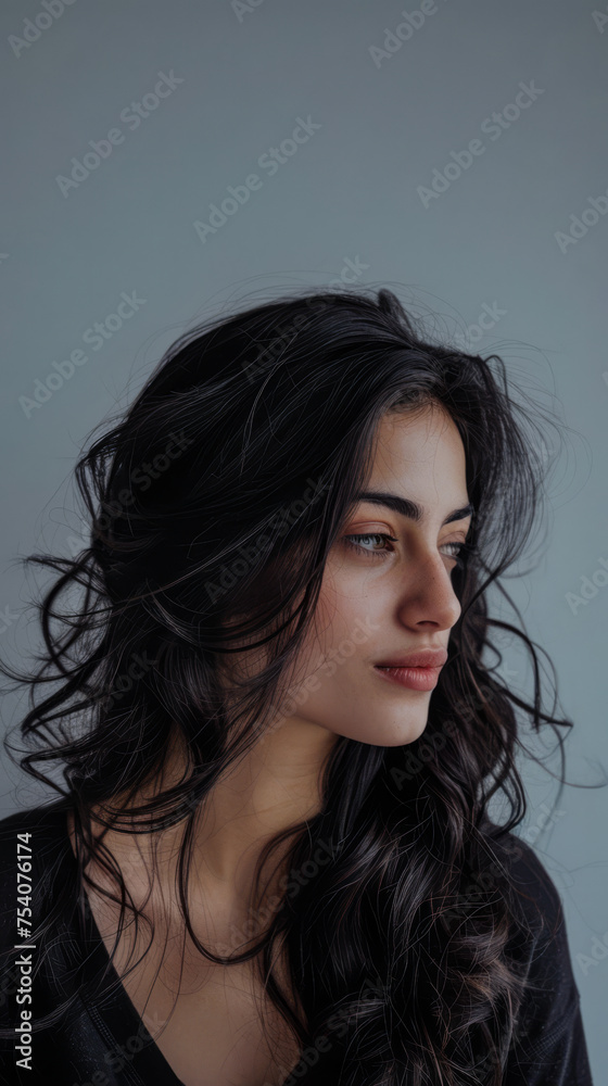 Beauty portrait of a natural young woman with a soft grey copy space background Beauty portrait of a natural young woman with a soft grey copy space background