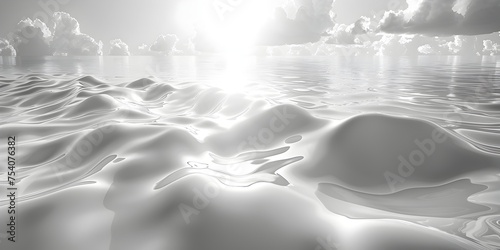 Striking 3D Render of White Water Surface Basking in Sunlight and Clouds, To provide a high-quality, visually striking image of a white water surface photo
