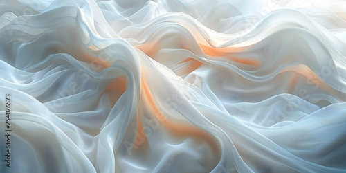 Ethereal Silk Waves in Dreamy Harmony of White, Orange, and Soft Light