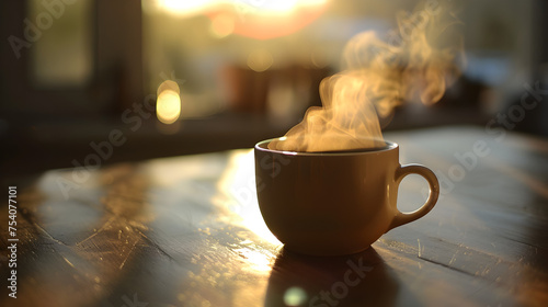 Steaming cup of coffee. Illustration A cup of hot coffee with steam rising above it created.
