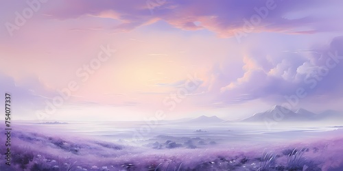Soft lavender hues melt into the beige canvas, creating a tranquil scene reminiscent of a dreamy sunset.