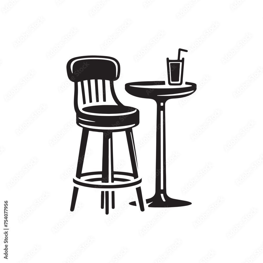 Urban Oasis: Imagine Conversations Flowing Around This Bar Stool Silhouette - Bar Stool Illustration - Bar Stool Vector - Furniture Black Vector Urban Oasis: Imagine Conversations Flowing Around This Bar Stool Silhouette - Bar Stool Illustration - Bar Stool Vector - Furniture Black Vector