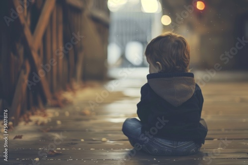 portrait of sad abandoned lonely child photo