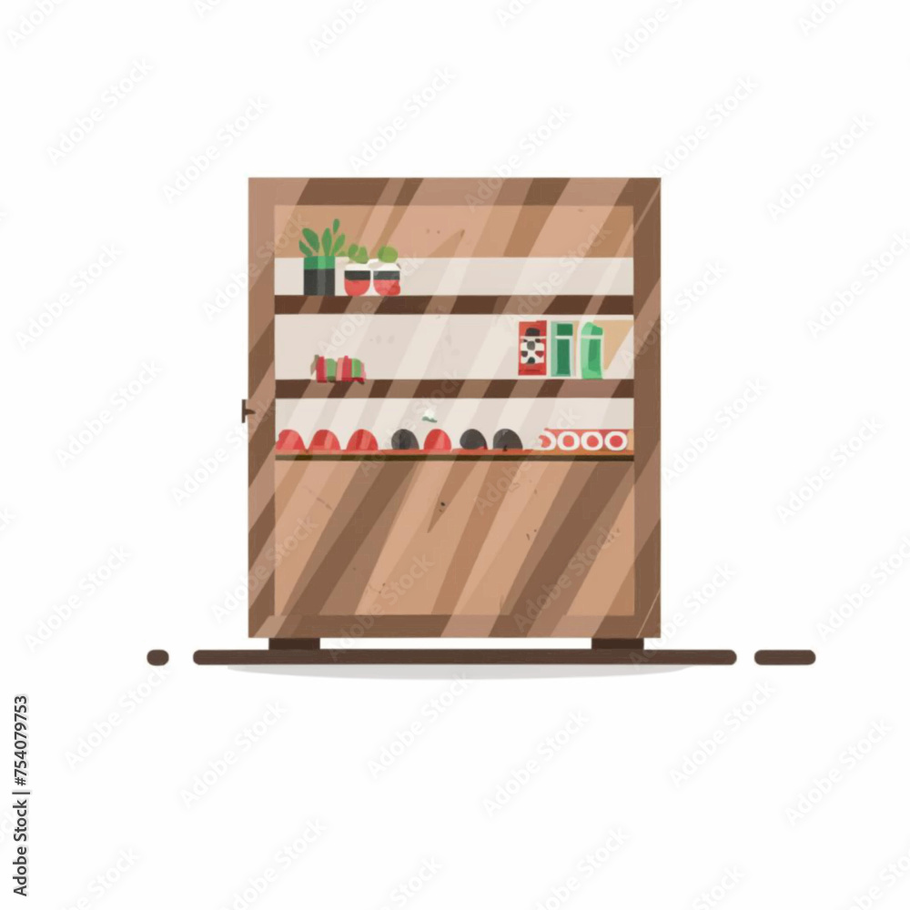 Wooden shelf with food products. Vector illustration in flat style. Wooden shelf with food products. Vector illustration in flat style.