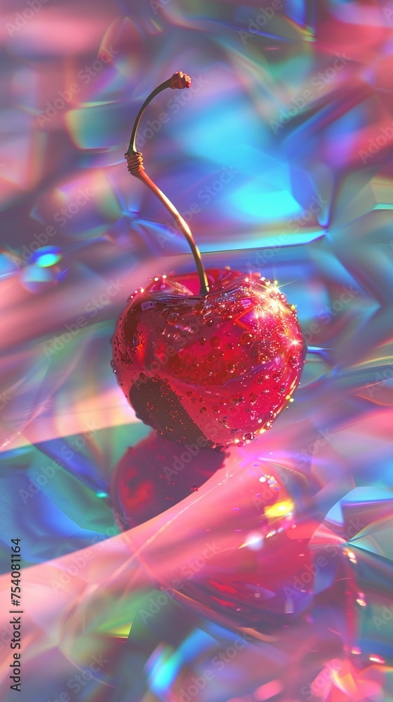 Luminous cherry enhanced by a prism showcasing delightful light effects - obrazy, fototapety, plakaty 