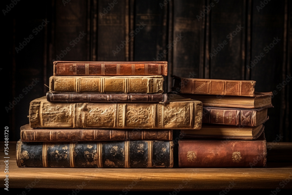 A Old ancient books, historical books, Collection of human knowledge concept, Wide format A Old ancient books, historical books, Collection of human knowledge concept, Wide format
