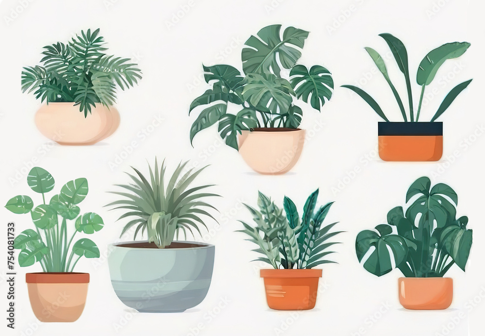 Fototapeta premium House plants in pots on a white background. Vector illustration in flat style.